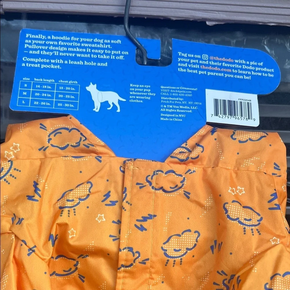 Orange Cloud-Print Dog Raincoat - Lightweight Waterproof Jacket